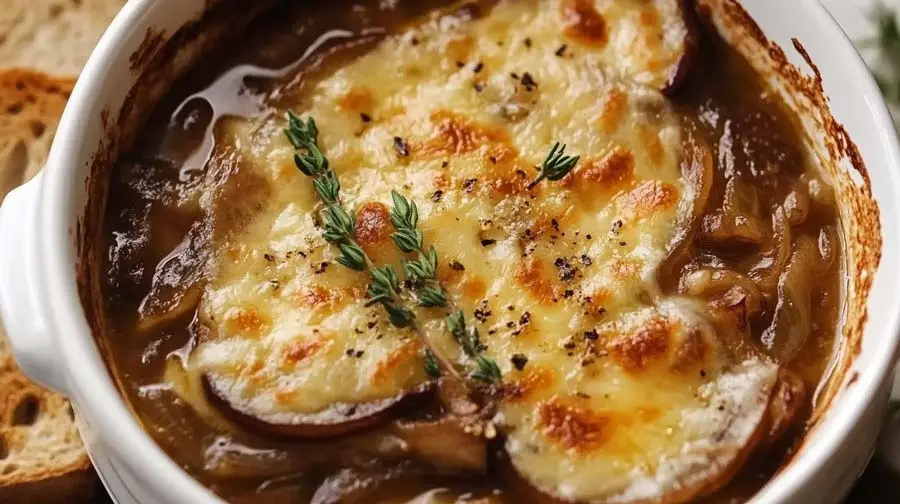 serving French Onion Mushroom Soup