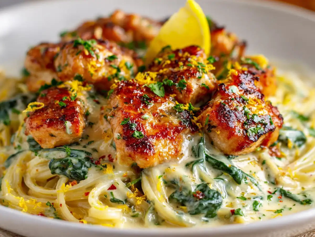 Garlic Butter Chicken Bites with Creamy Parmesan Pasta