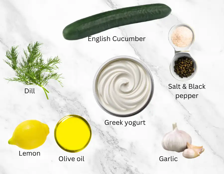 ingredients for making Greek yogurt tzatziki