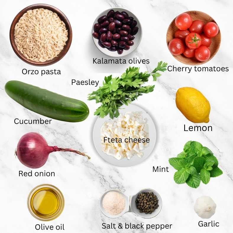 Mediterranean Lemon Orzo Salad ingredients