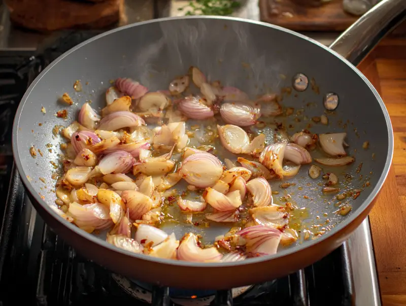sauteé shallots and garlic