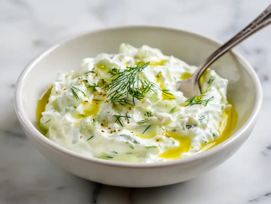 served Greek yogurt tzatziki