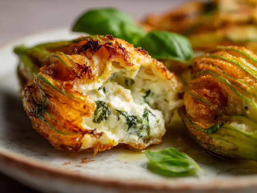 stuffed zucchini blossoms with riccota cheese