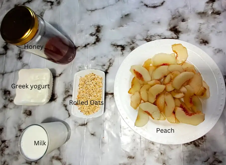 ingredients for Peach Oat Greek Yogurt Smoothie