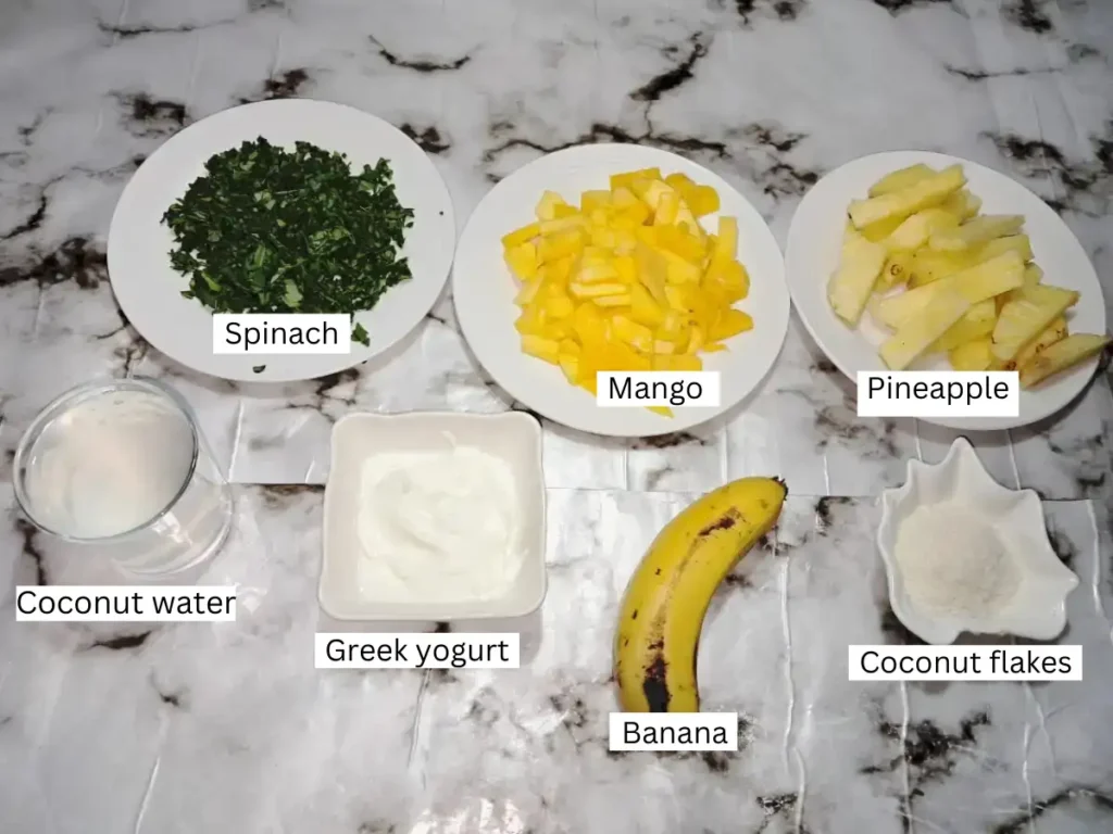 ingredients for Tropical Green Smoothie with Yogurt