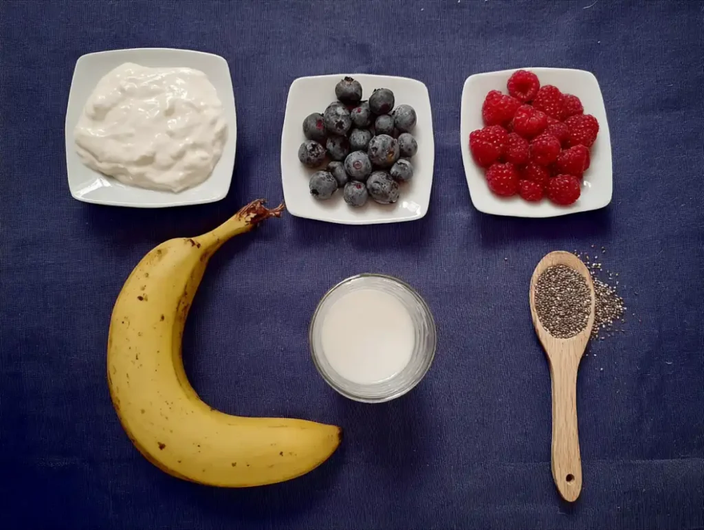 ingredients for Berry Banana Yogurt Smoothie