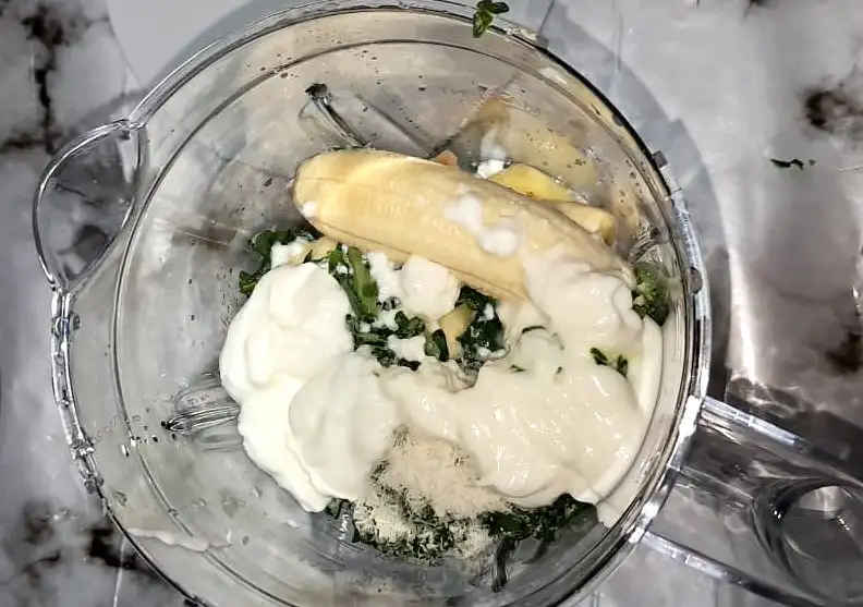 blending Tropical Green Smoothie with Yogurt
